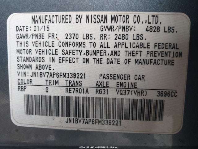 JN1BV7AP6FM339221 Infiniti Q50