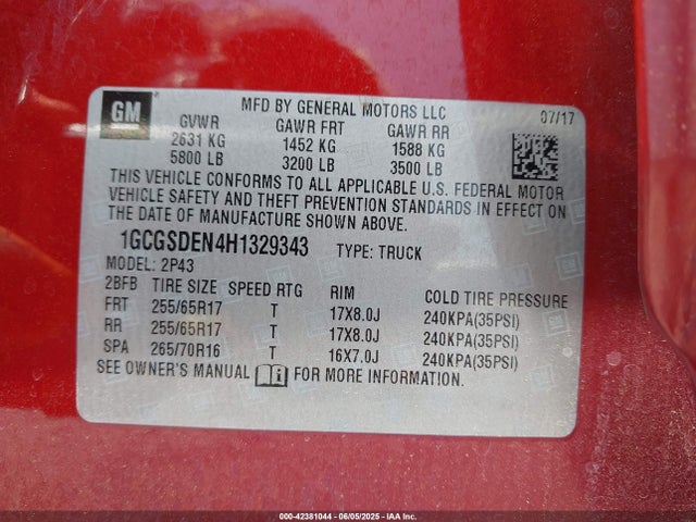 1GCGSDEN4H1329343 Chevrolet Colorado Z71