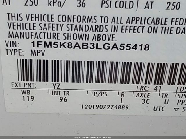 1FM5K8AB3LGA55418 Ford Police Interceptor