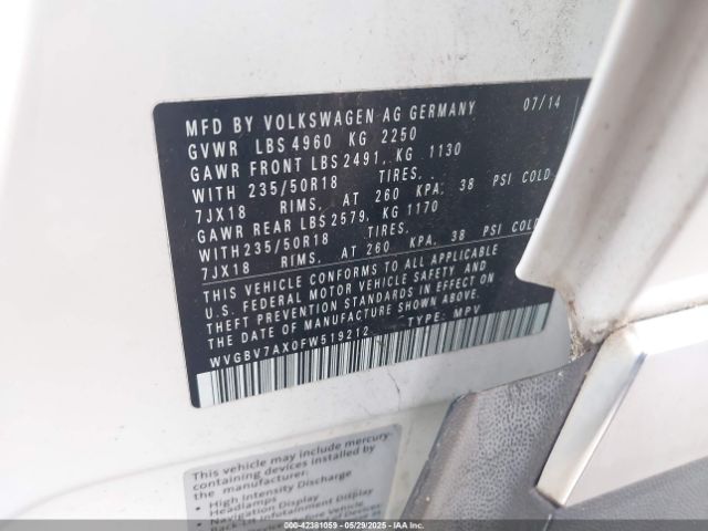 WVGBV7AX0FW519212 Volkswagen Tiguan Sel