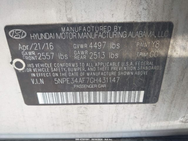 5NPE34AF7GH431147 Hyundai Sonata Sport