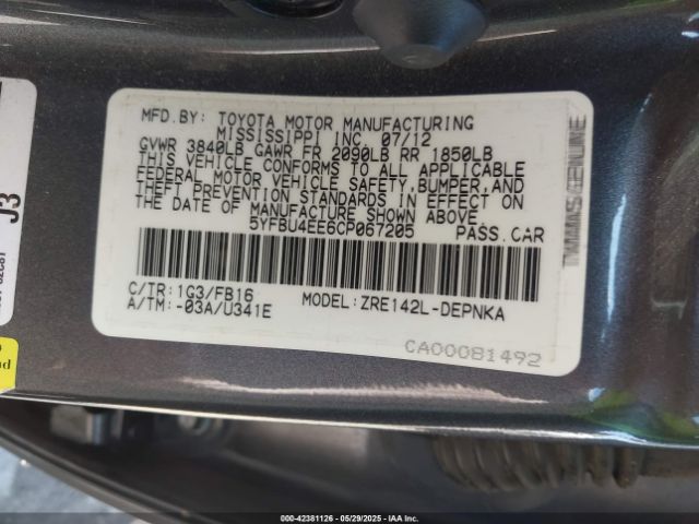 2012 TOYOTA COROLLA 5YFBU4EE6CP067205 Photo 8