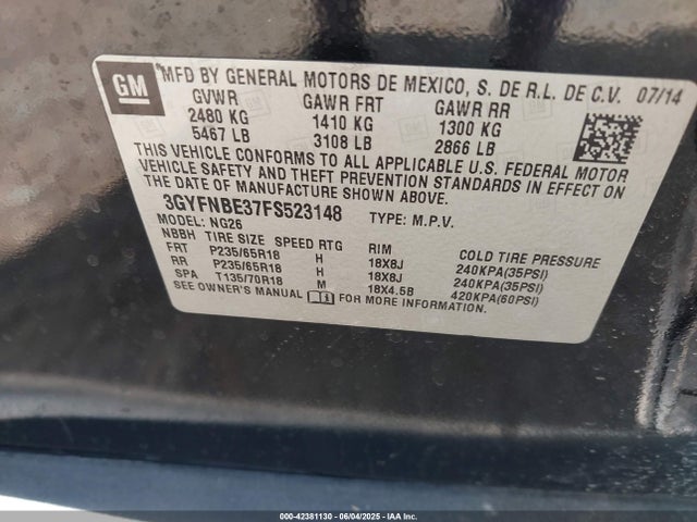 2015 CADILLAC SRX 3GYFNBE37FS523148 Photo 8