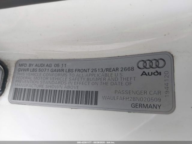 2011 AUDI A5 WAULFAFH2BN020509 Photo 8