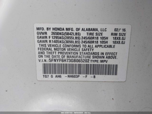 5FNYF6H73GB065202 Honda j35y6