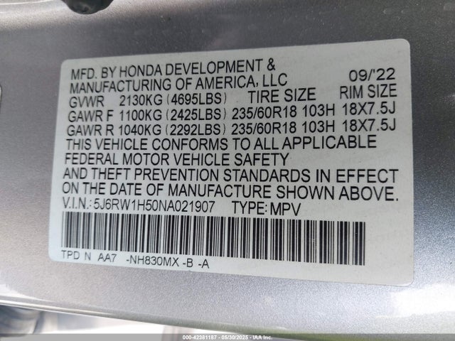 5J6RW1H50NA021907 Honda l15be