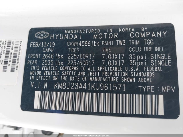 KM8J23A41KU961571 Hyundai gdi nu