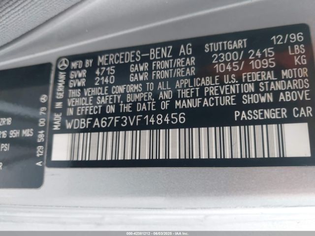 1997 MERCEDES-BENZ SL 500 WDBFA67F3VF148456 Photo 8