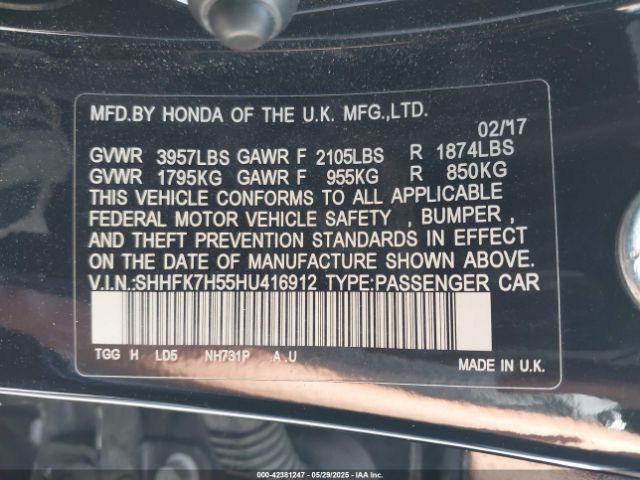 SHHFK7H55HU416912 Honda CIVIC EX