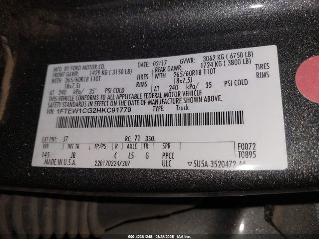 1FTEW1CG2HKC91779 Ford gtdi