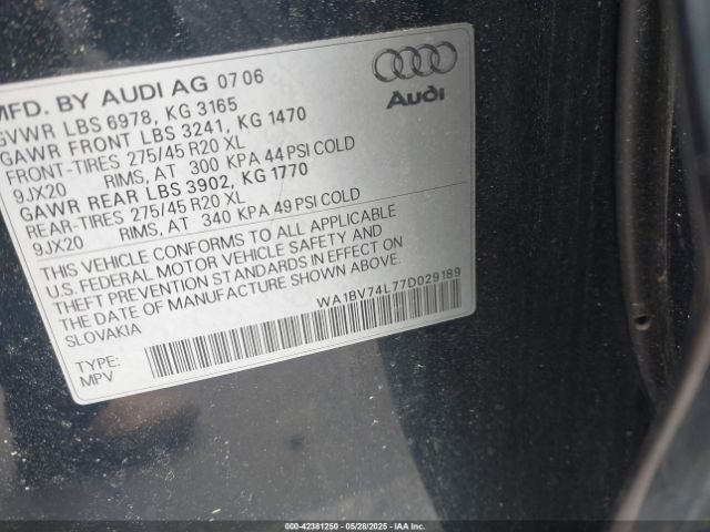 2007 AUDI Q7 WA1BV74L77D029189 Photo 8