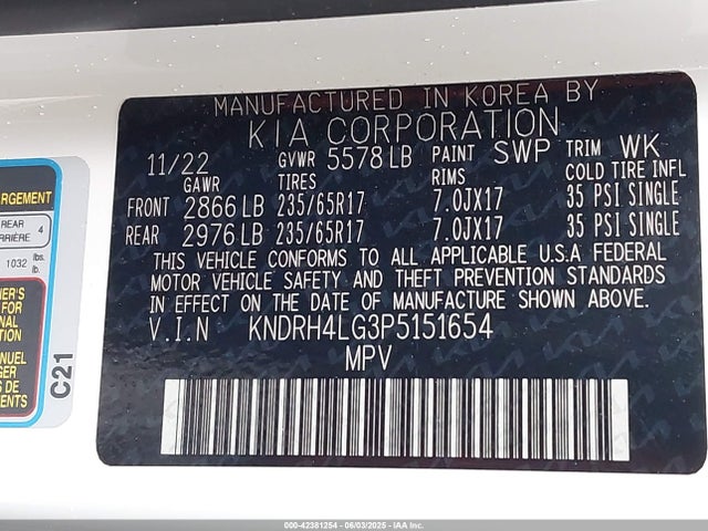 KNDRH4LG3P5151654 KIA t-gdi gamma-ii