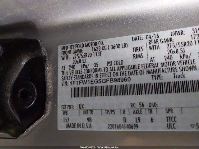 Ford 2016 2016 1FTFW1EG5GFB98960 Image 9