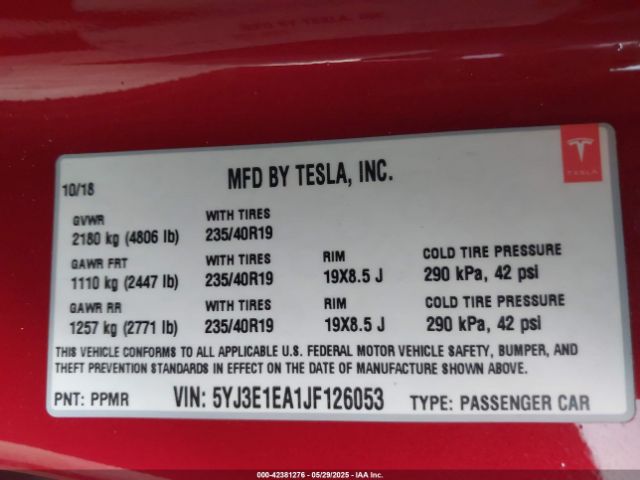 2018 TESLA MODEL 3 5YJ3E1EA1JF126053 Photo 8