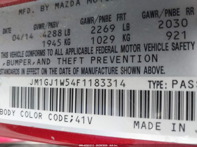 JM1GJ1W54F1183314 Mazda Mazda6 I Grand Touring