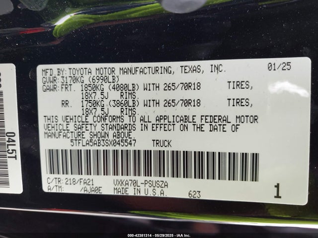 Toyota v35a-fts 2025 5TFLA5AB3SX045547 Image 9