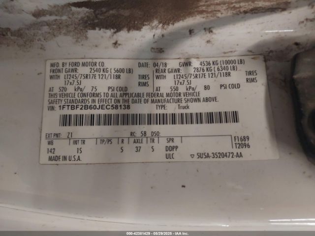 1FTBF2B60JEC58138 Ford F-250 Xl