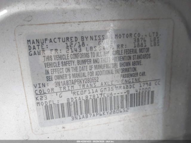 3N1AB7AP6KY280652 Nissan SENTRA S
