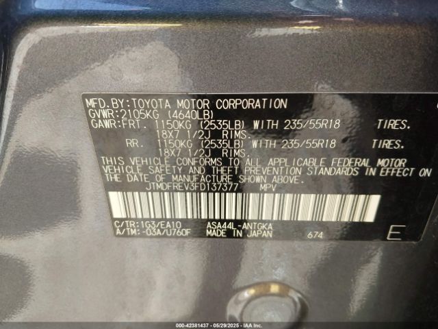 JTMDFREV3FD137377 Toyota Rav4 Limited
