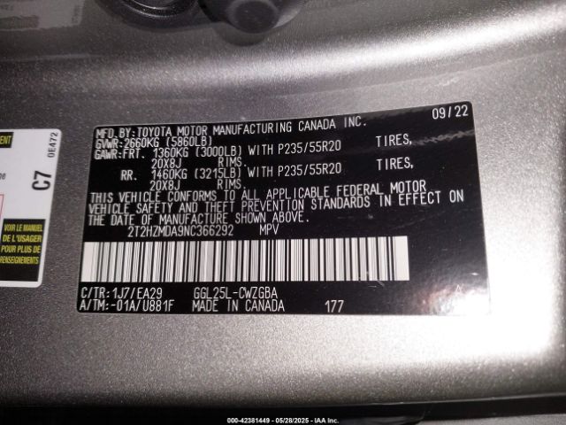 2T2HZMDA9NC366292 Lexus 2gr-fks