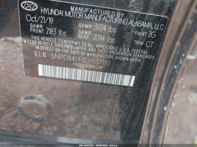 5NPD84LF0LH557192 Hyundai mpi nu