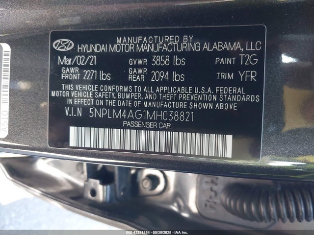 5NPLM4AG1MH038821 Hyundai mpi nu pe