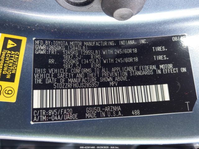 5TDZZRFH0JS285957 Toyota Highlander Le Plus