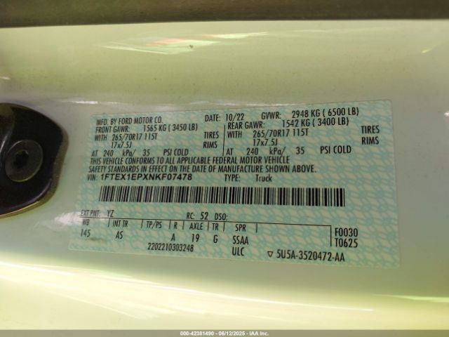 2022 FORD F-150 1FTEX1EPXNKF07478 Photo 8