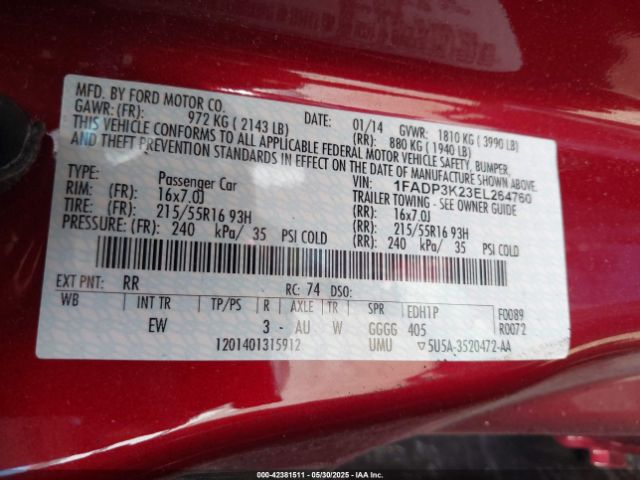 1FADP3K23EL264760 Ford FOCUS SE