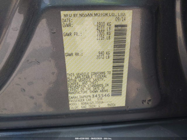 1N4AL3APXFN345546 Nissan Altima 2.5 S