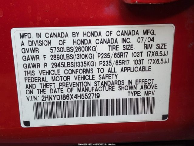 2004 ACURA MDX 2HNYD186X4H552719 Photo 8