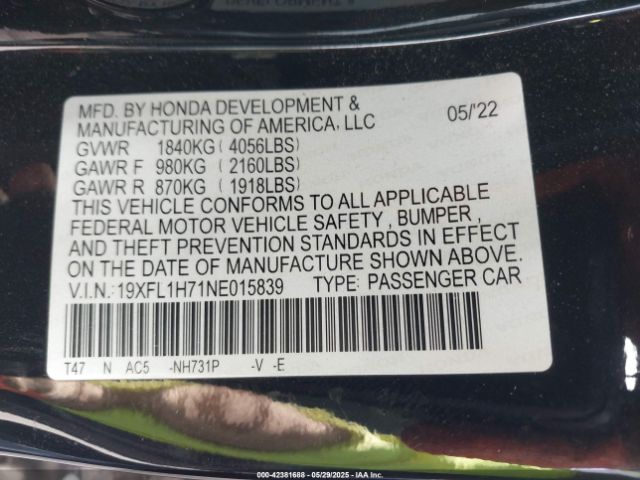 2022 HONDA CIVIC 19XFL1H71NE015839 Photo 8
