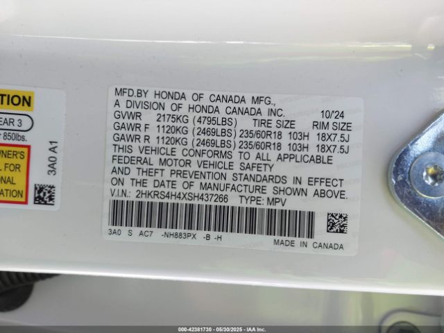 2HKRS4H4XSH437266 Honda Cr-v Ex Awd