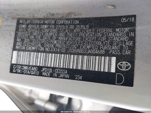 Toyota Mirai 2018 JTDBVRBD2JA004688 Image 9