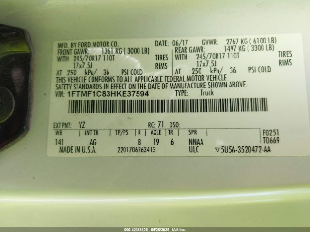 1FTMF1C83HKE37594 Ford F-150 Xl