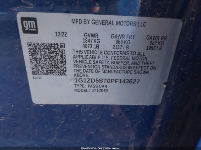 1G1ZD5ST0PF143627 Chevrolet lfv