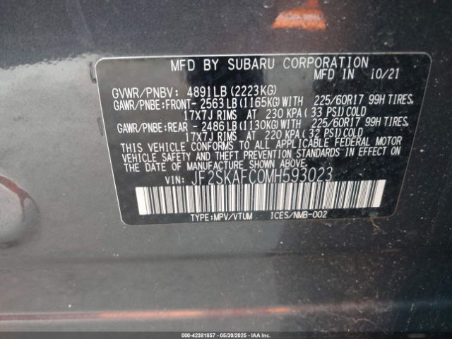 JF2SKAFC0MH593023 Subaru Forester Premium