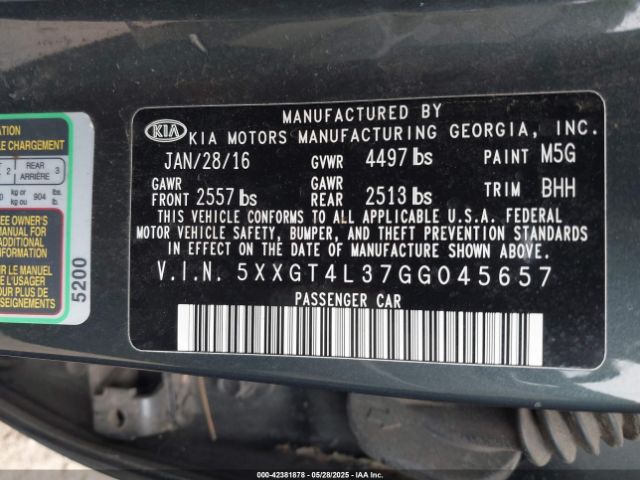 5XXGT4L37GG045657 KIA Optima Lx
