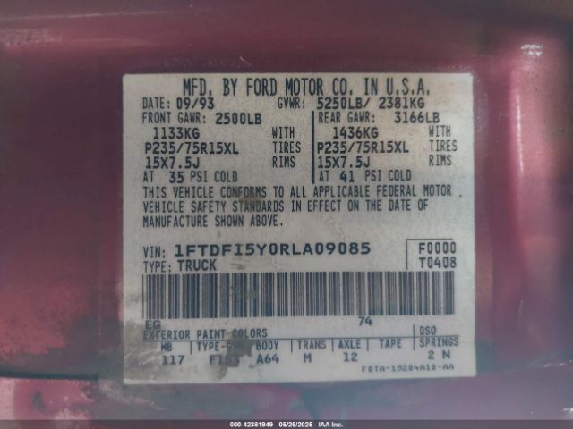 1994 FORD F150 1FTDF15Y0RLA09085 Photo 8
