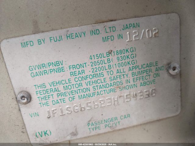 2003 SUBARU FORESTER JF1SG65623H754338 Photo 8