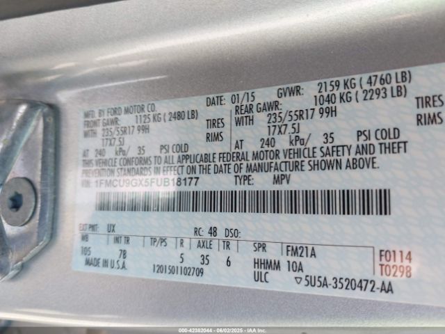 1FMCU9GX5FUB18177 Ford ESCAPE SE