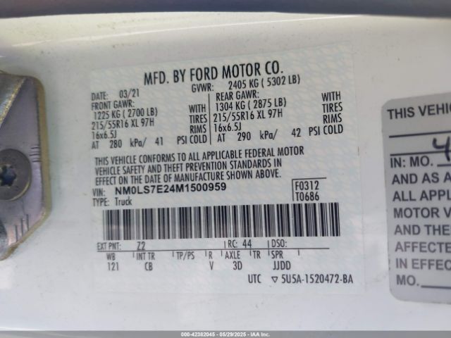 NM0LS7E24M1500959 Ford Transit Connect Xl Cargo Van