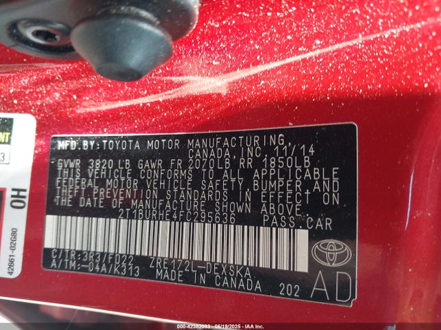Toyota 2zr-fe 2015 2T1BURHE4FC295636 Image 9