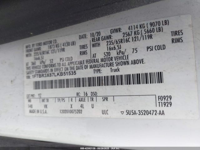 1FTBR3X87LKB51535 Ford Transit-250 Cargo Van