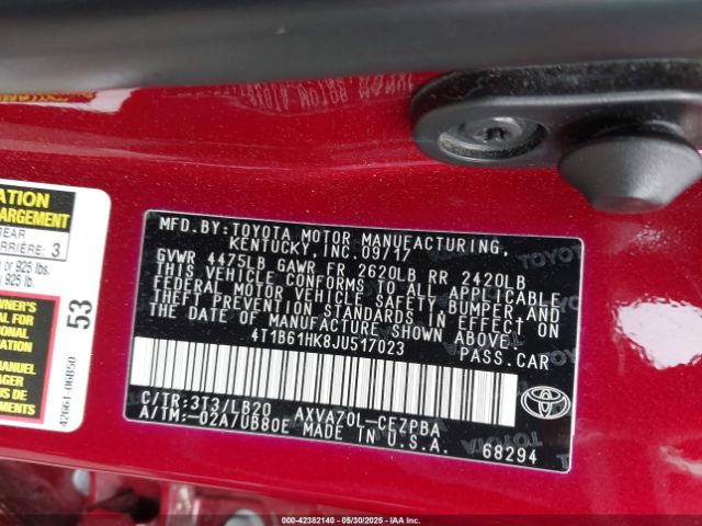 4T1B61HK8JU517023 Toyota CAMRY XSE