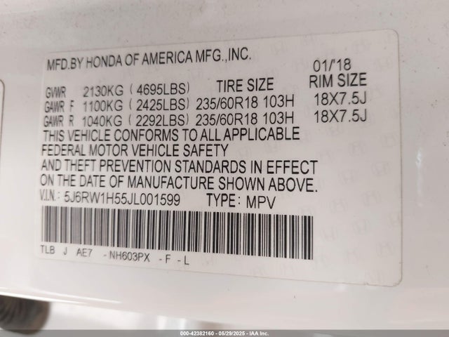 5J6RW1H55JL001599 Honda l15be