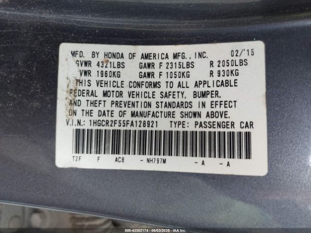 1HGCR2F55FA128921 Honda k24w1