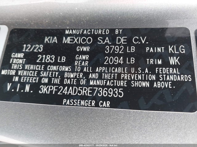 3KPF24AD5RE736935 KIA mpi nu
