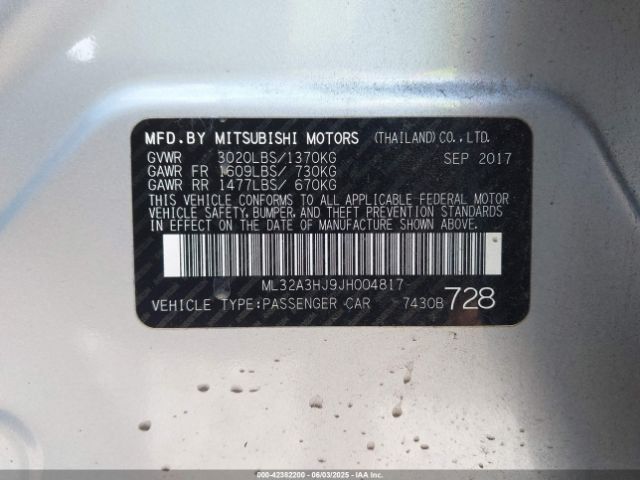 ML32A3HJ9JH004817 Mitsubishi MIRAGE ES
