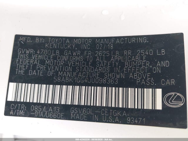 58ABK1GG4JU098363 Lexus 2gr-fe